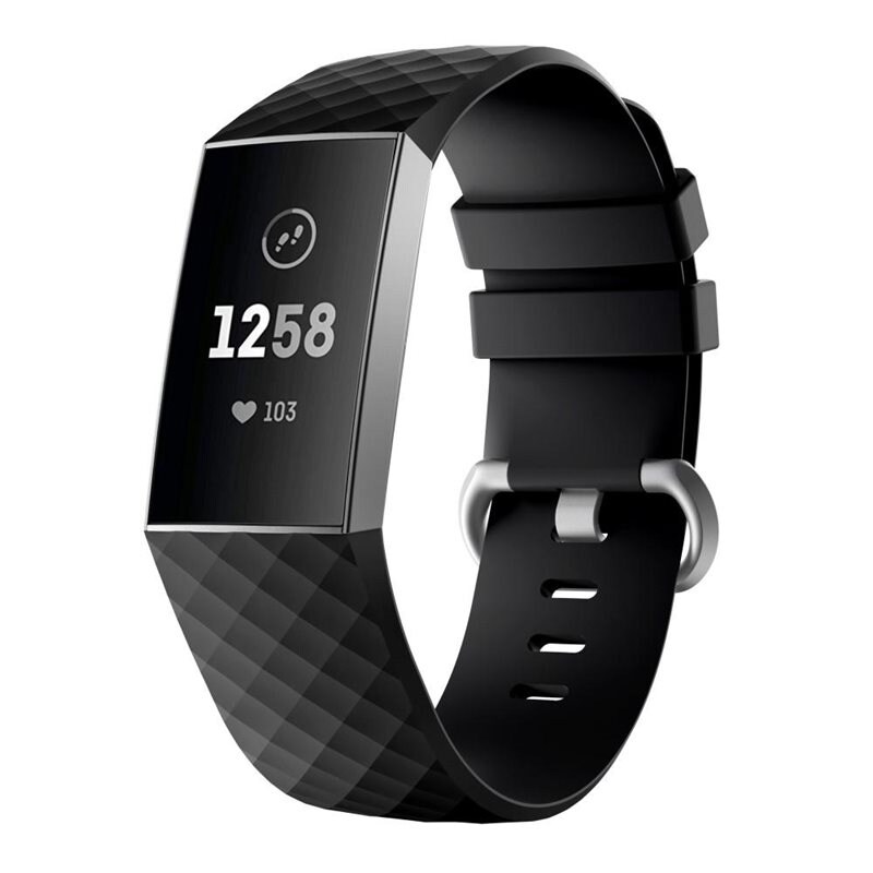 Fitbit Charge 3/Charge 4 Reim Silikon Svart - Sporty armbånd perfekt for treningen