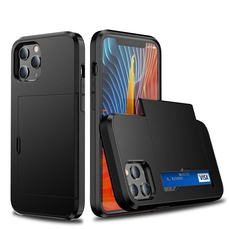 Deksel Kortholder iPhone 12 Mini Svart - Deksel med innebygd kortholder