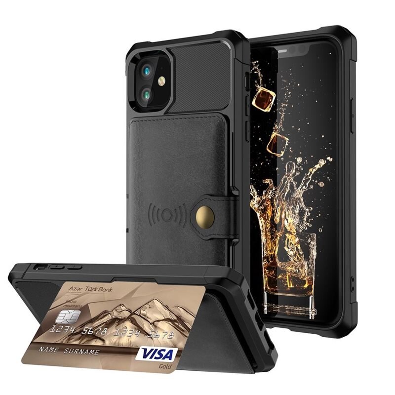 Tough Multi-slot Deksel iPhone 12 Mini Svart - Mobildeksel med praktisk kortspor og lommebok