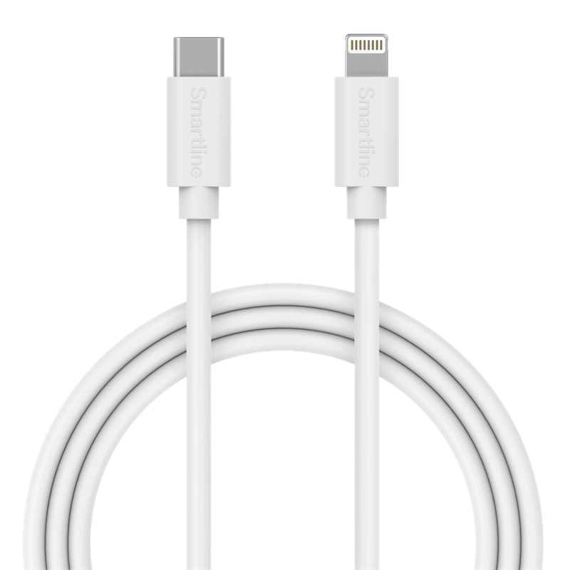 Smartline Lang USB-kabel USB-C - Lightning 2m iPhone 11 hvit