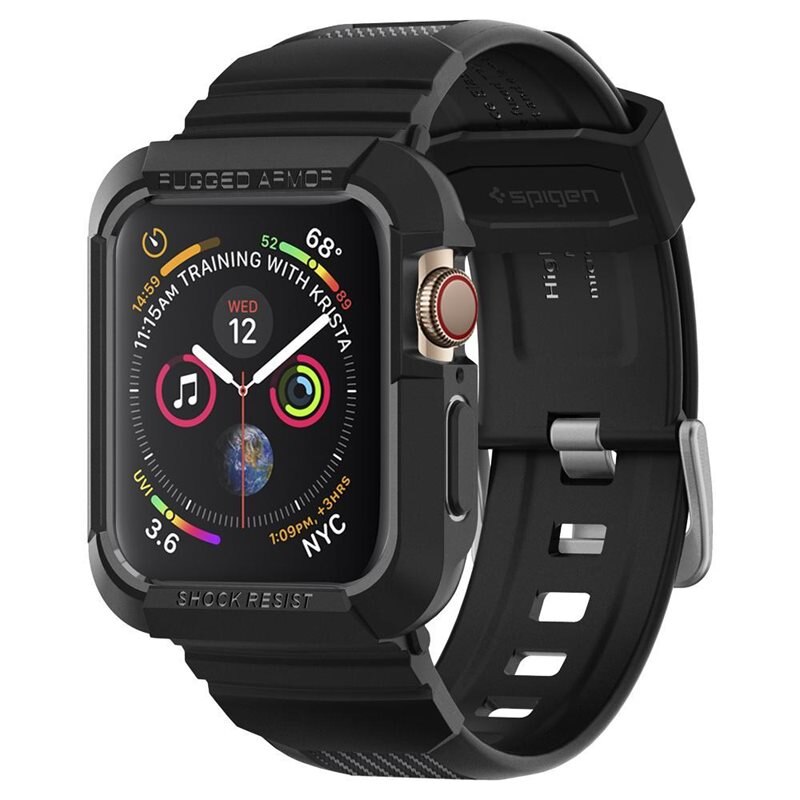 Spigen Apple Watch SE 44mm Case Rugged Armor Pro Black - Klokkereim og deksel