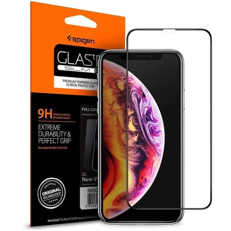 Spigen iPhone XS Max Full Cover Screen Protector GLAS.tR SLIM HD - Herdet glass skjermbeskytter - Enkel installasjon