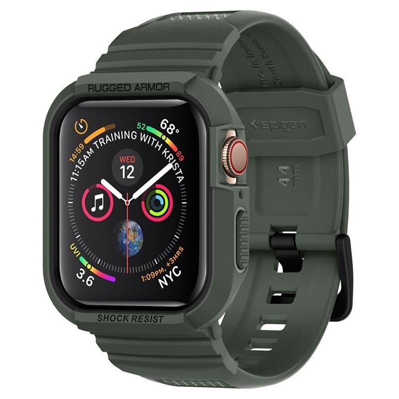 Spigen Apple Watch SE 44mm Case Rugged Armor Pro Military Green - Klokkereim og deksel