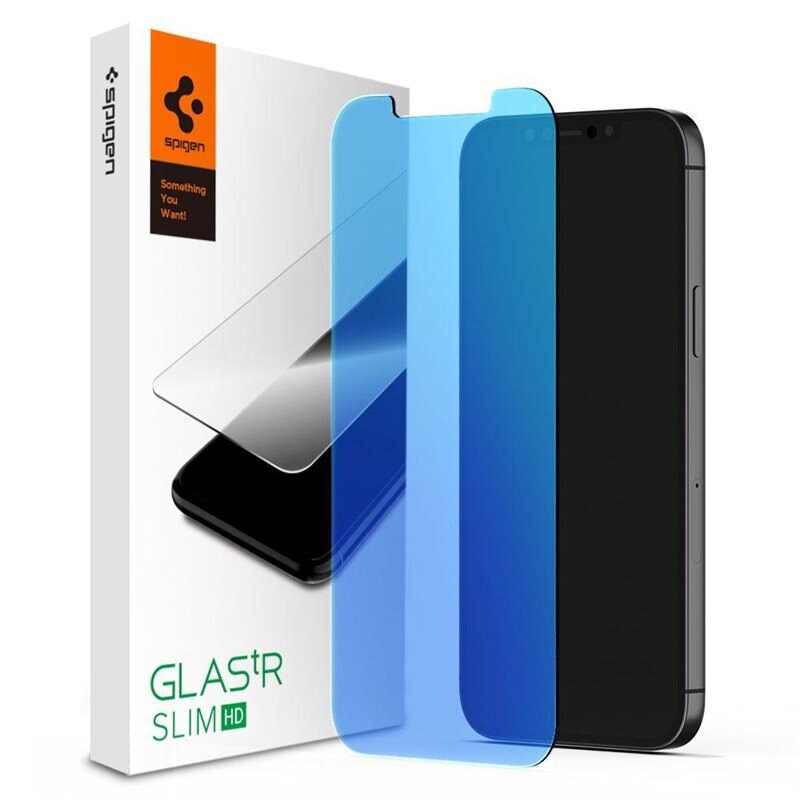 Spigen iPhone 12 Mini Screen Protector GLAS.tR SLIM HD Anti Blue - Herdet glass skjermbeskytter - Enkel installasjon
