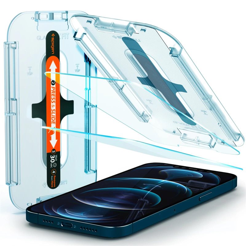 Spigen iPhone 12 Pro Max Screen Protector GLAS.tR EZ Fit (2-pack) - Herdet glass skjermbeskytter med monteringsramme - Enkel installasjon