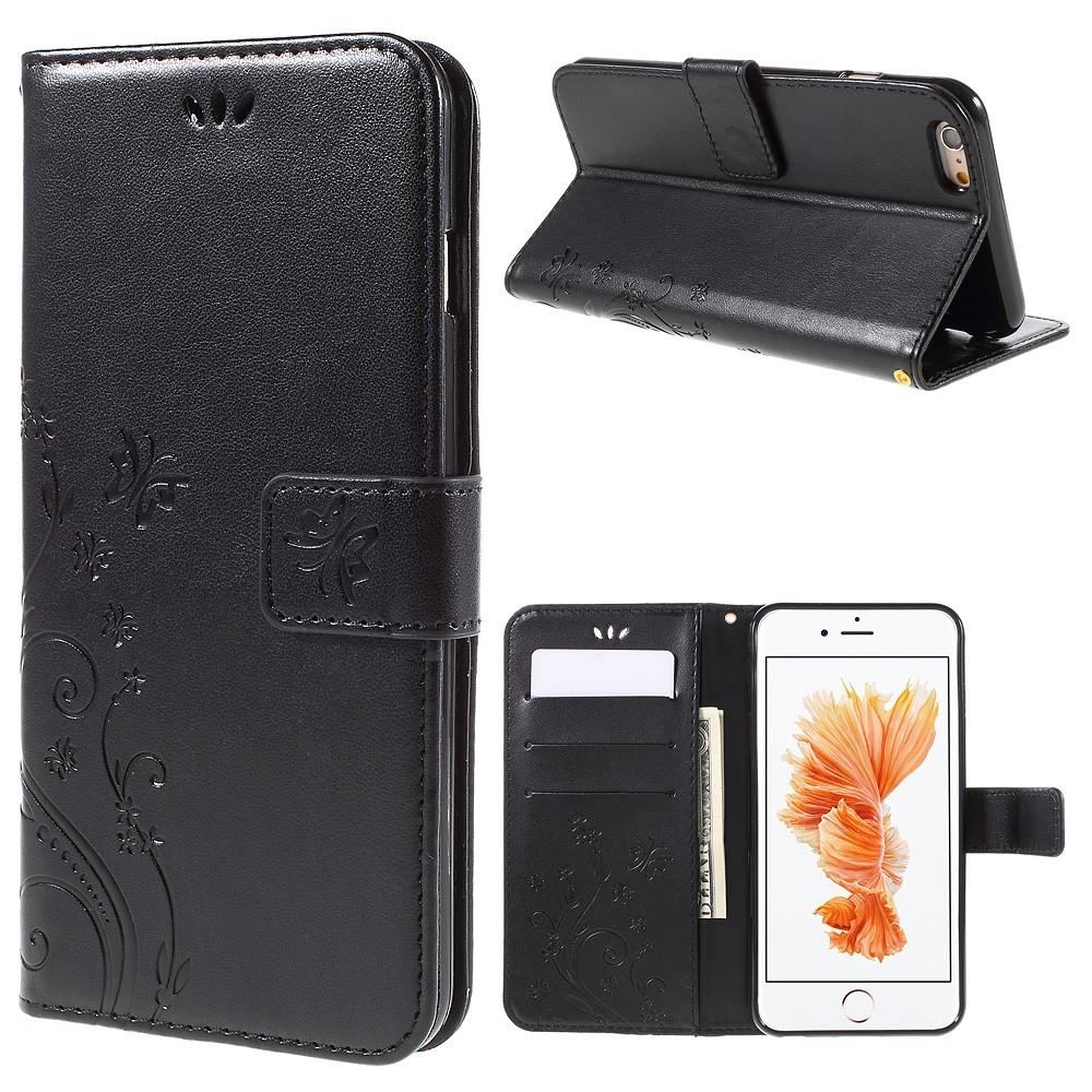 Lærveske Sommerfugler iPhone 6/6S Svart