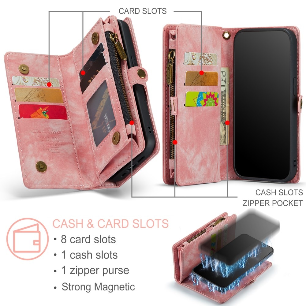 Multi-slot Lommeboksetui iPhone XR rosa