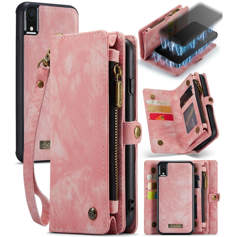 Multi-slot Lommeboksetui iPhone XR rosa