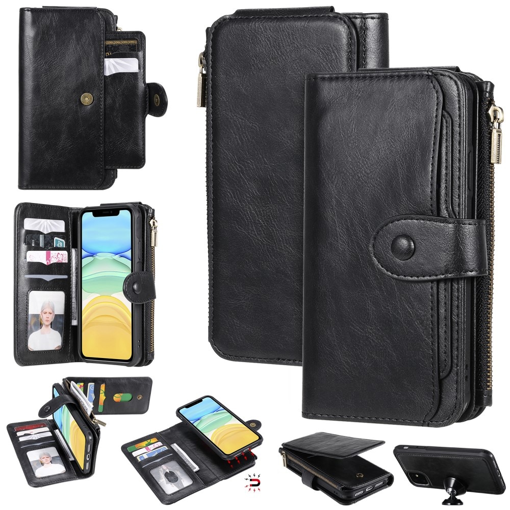 Magnet Leather Multi-Wallet iPhone 11 svart