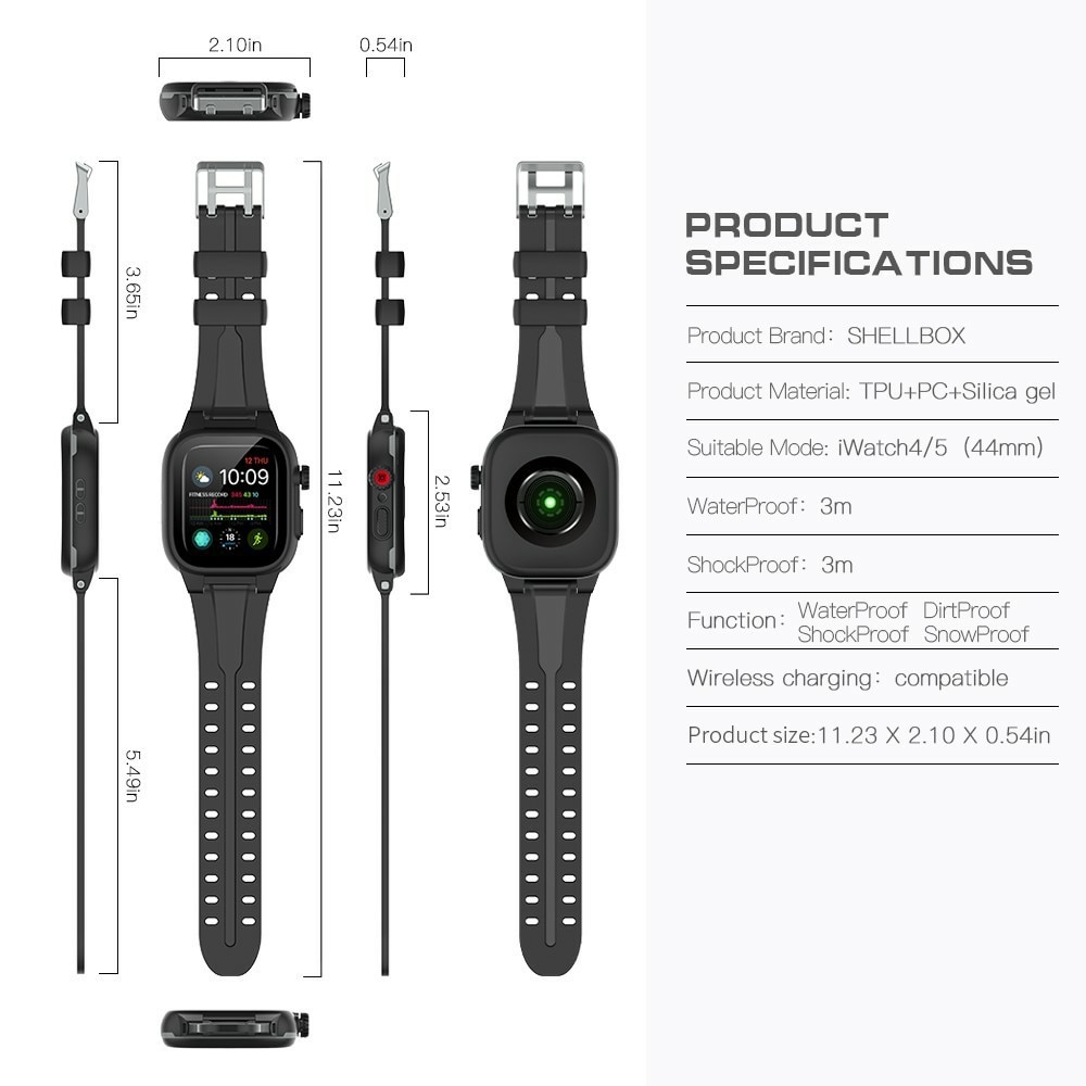 Vannbestandig Deksel + Reim Silikon Apple Watch 44mm svart