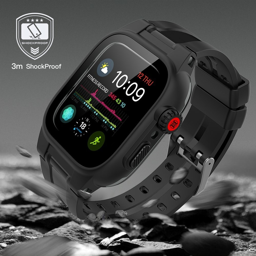 Vannbestandig Deksel + Reim Silikon Apple Watch SE 44mm svart