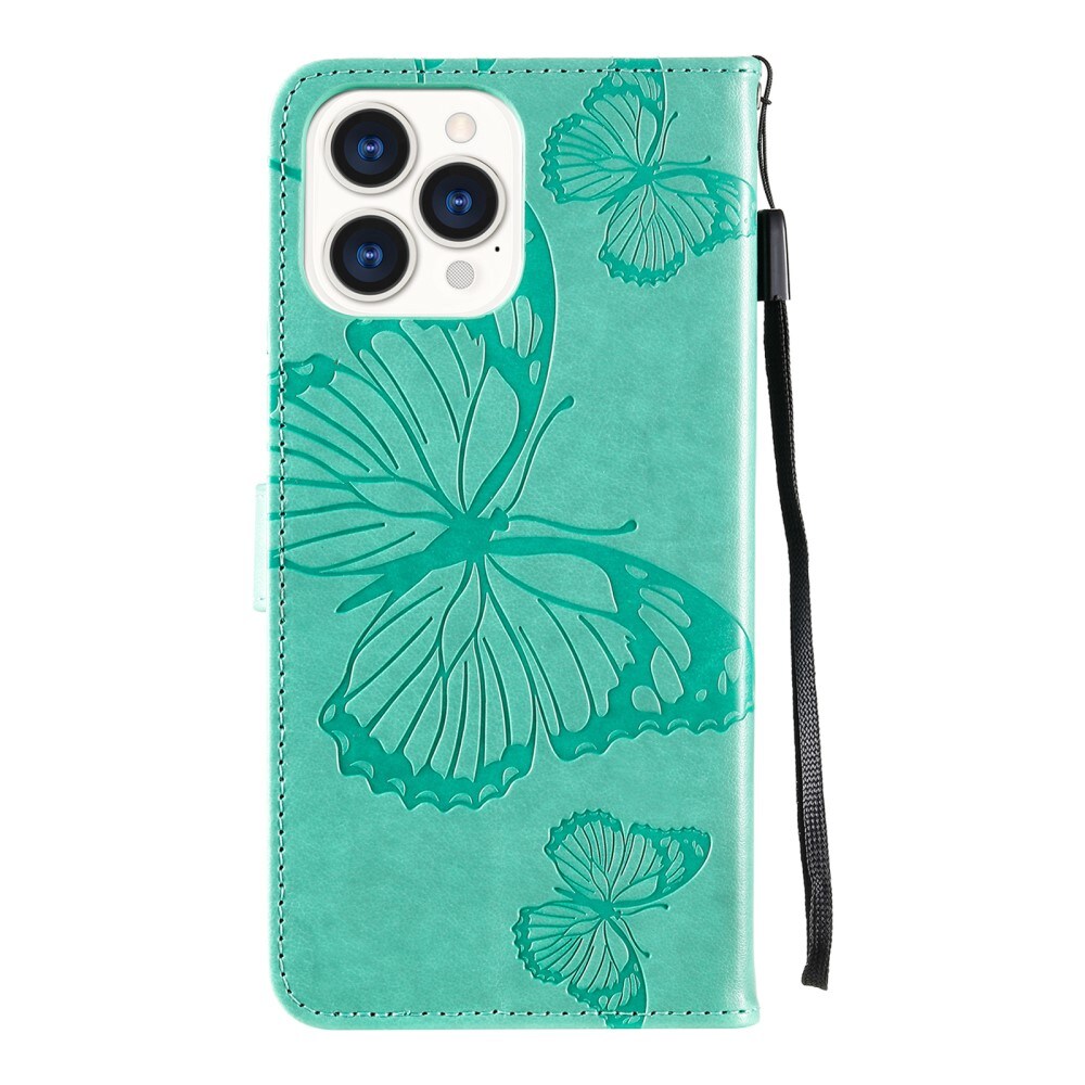 Lærveske Sommerfugler iPhone 13 Pro grønn