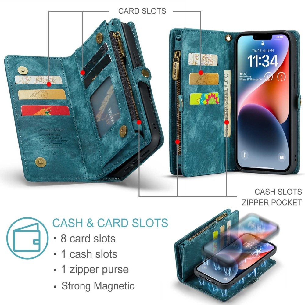 Multi-slot Lommeboksetui iPhone 13 Blå