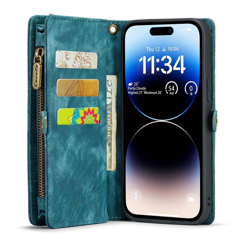 Multi-slot Lommeboksetui iPhone 13 Pro Max Blå