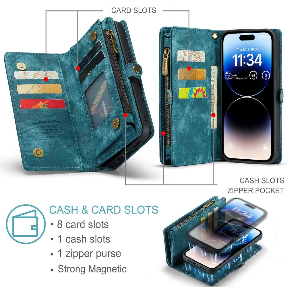 Multi-slot Lommeboksetui iPhone 13 Pro Max Blå