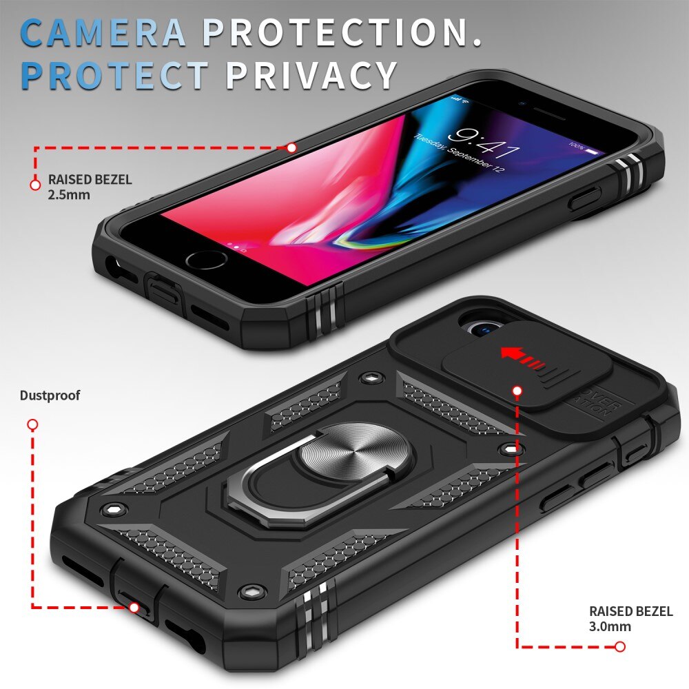 Hybriddeksel Ring + Kamerabeskyttelse Apple iPhone SE 2020/iPhone SE 2022/iPhone 8/iPhone 7 Svart