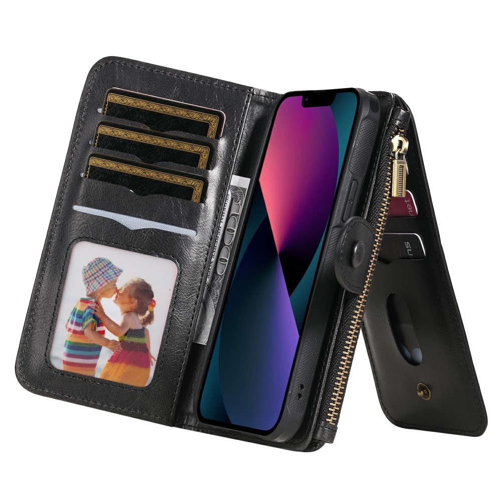 Magnet Leather Multi-Wallet iPhone 13 svart