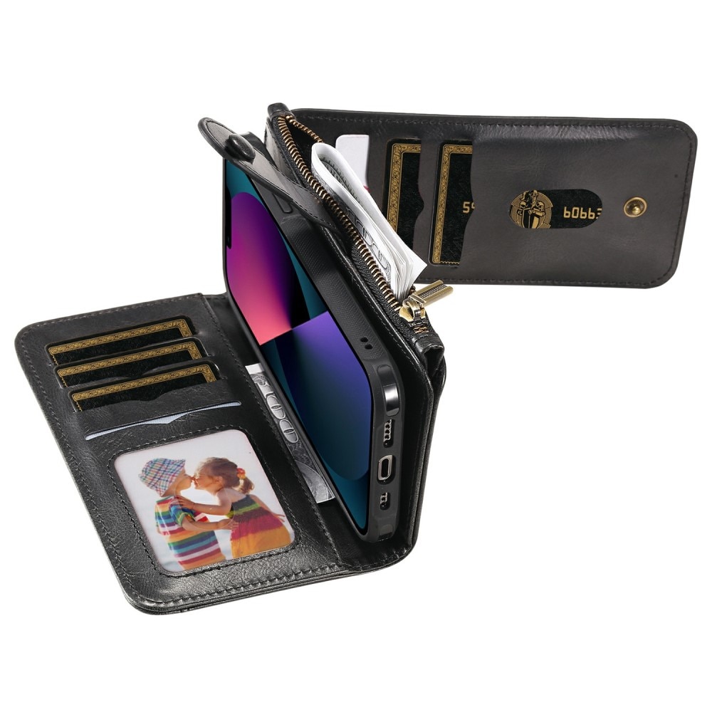 Magnet Leather Multi-Wallet iPhone 13 svart