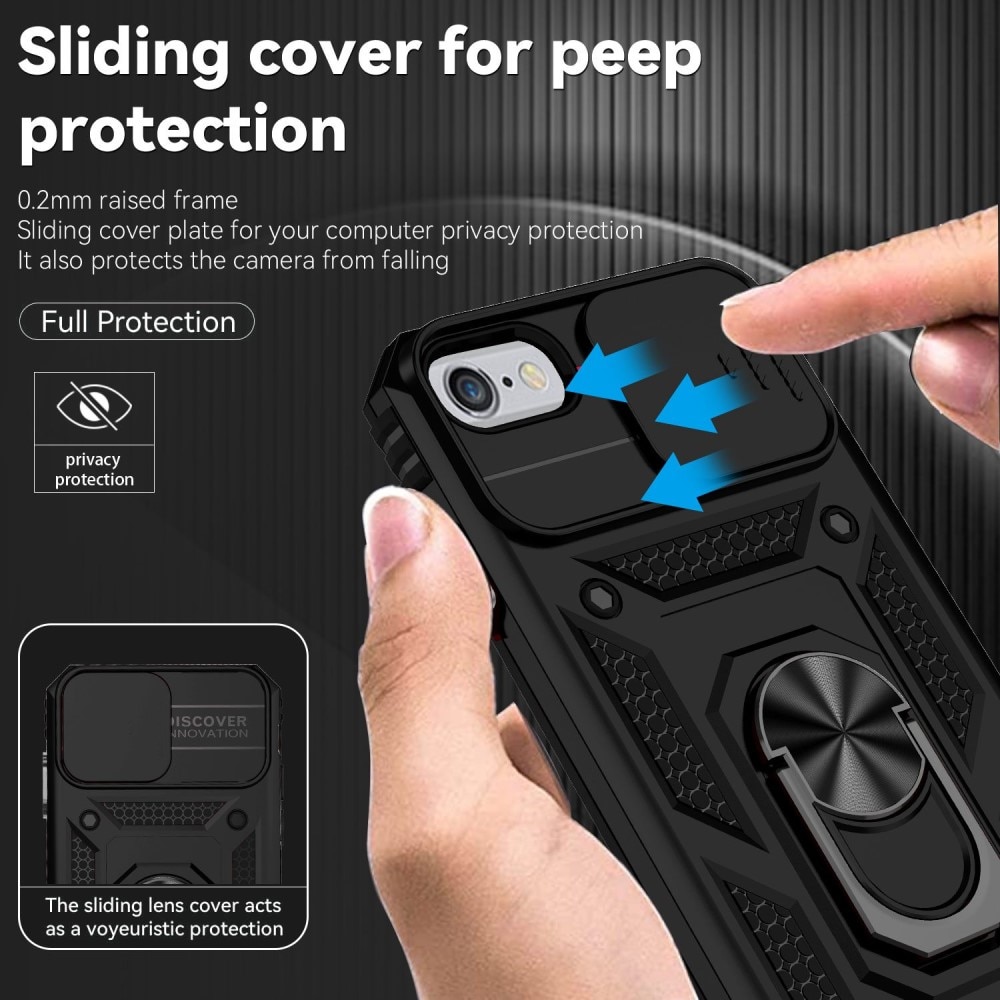 Hybriddeksel Tech Ring+Kamerabeskyttelse iPhone SE (2022) svart