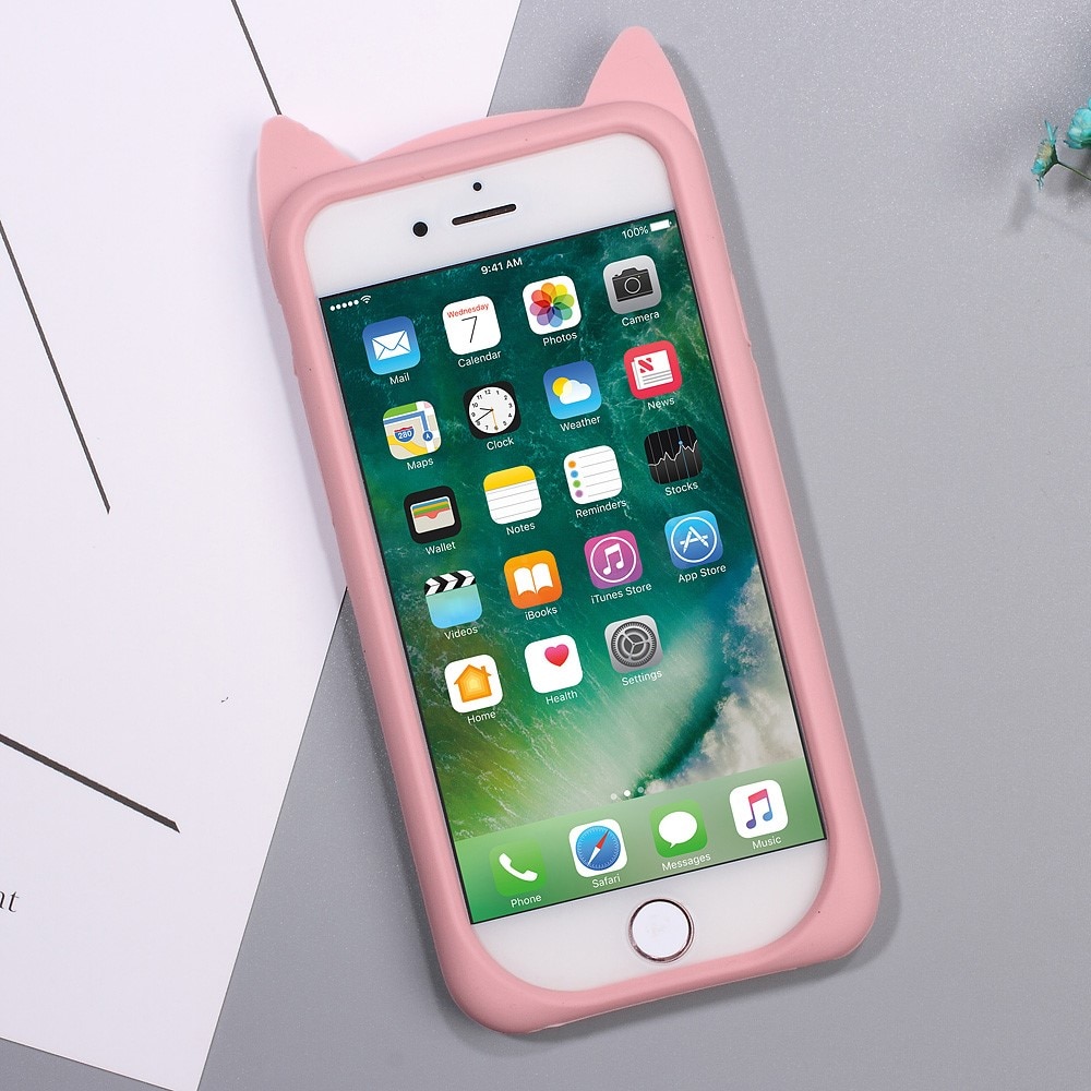 Deksel Silikon Katt iPhone SE (2020) rosa
