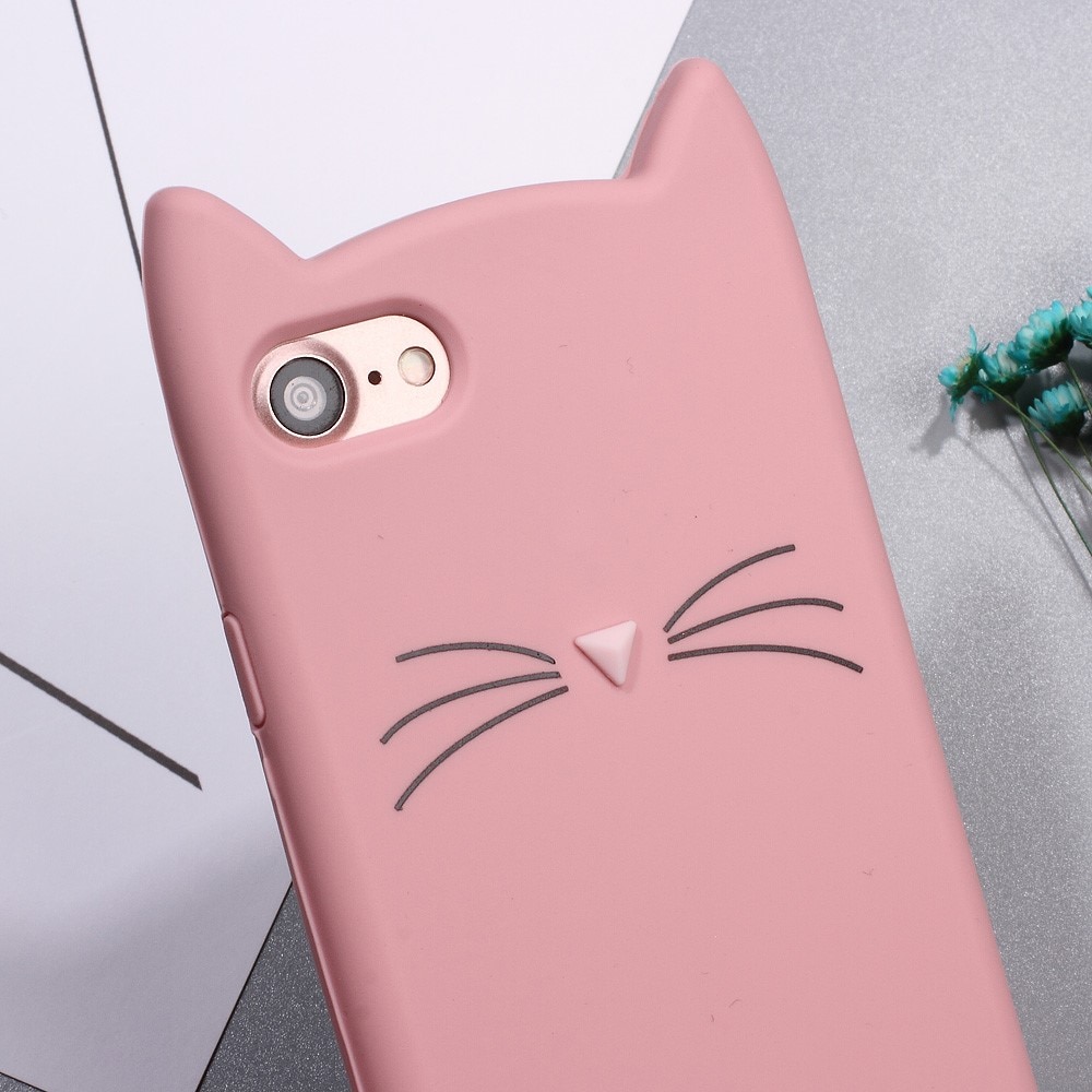 Deksel Silikon Katt iPhone SE (2020) rosa