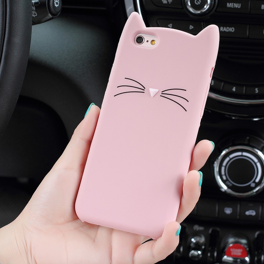 Deksel Silikon Katt iPhone 7 rosa