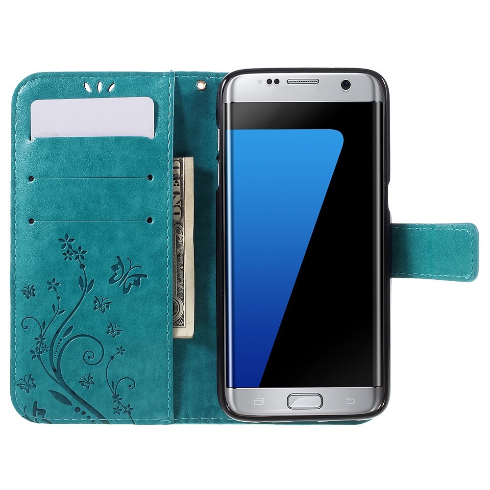 Lærveske Sommerfugler Samsung Galaxy S7 Edge blå