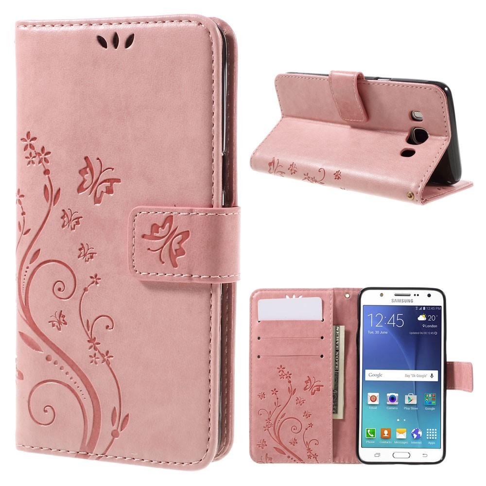 Lærveske Sommerfugler Samsung Galaxy J5 2016 Rosa