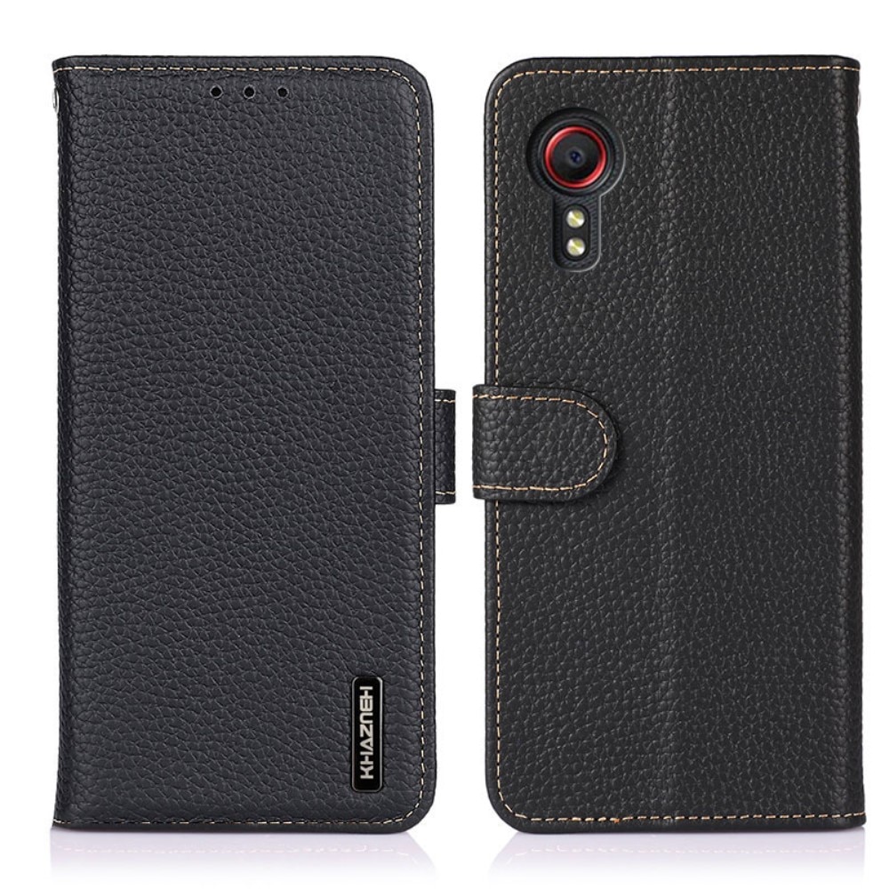 Real Leather Wallet Galaxy Xcover 5 Black