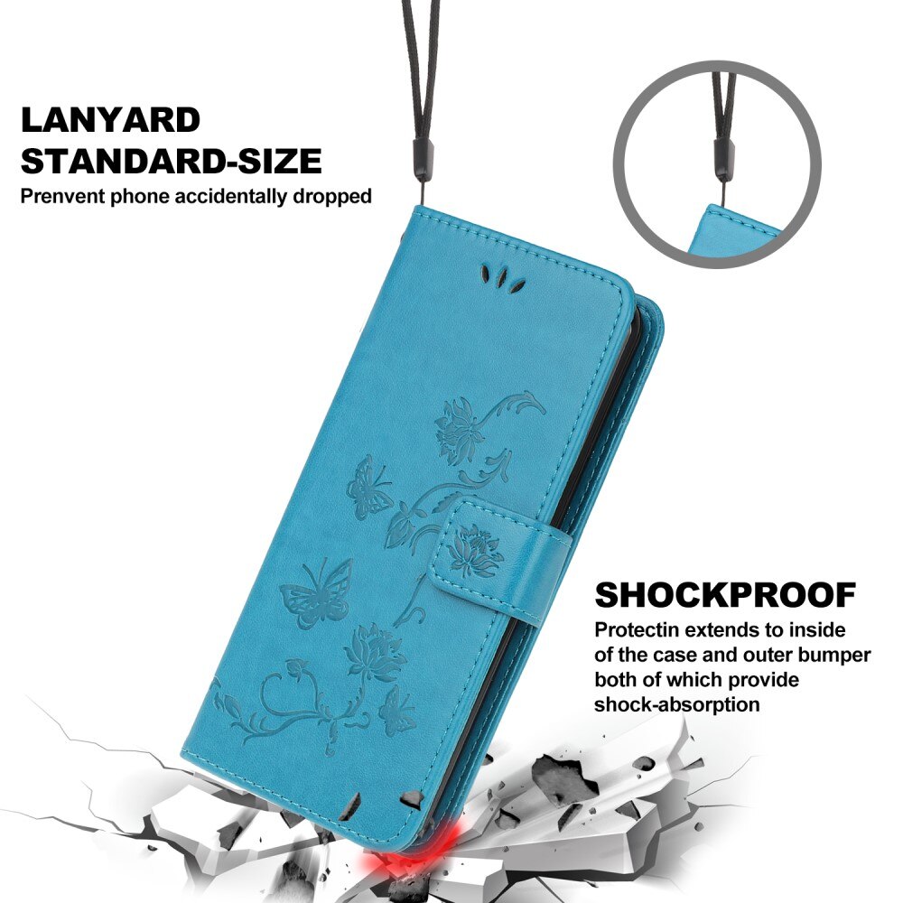 Lærveske Sommerfugler Samsung Galaxy A22 5G Blå