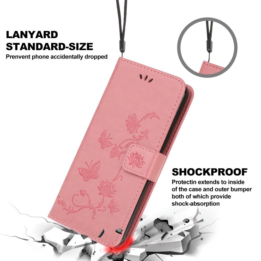 Lærveske Sommerfugler Samsung Galaxy A22 5G Rosa