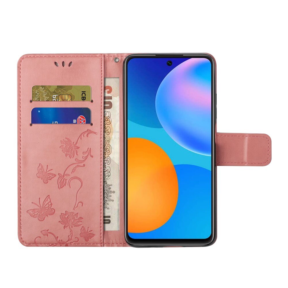 Lærveske Sommerfugler Samsung Galaxy A82 5G rosa