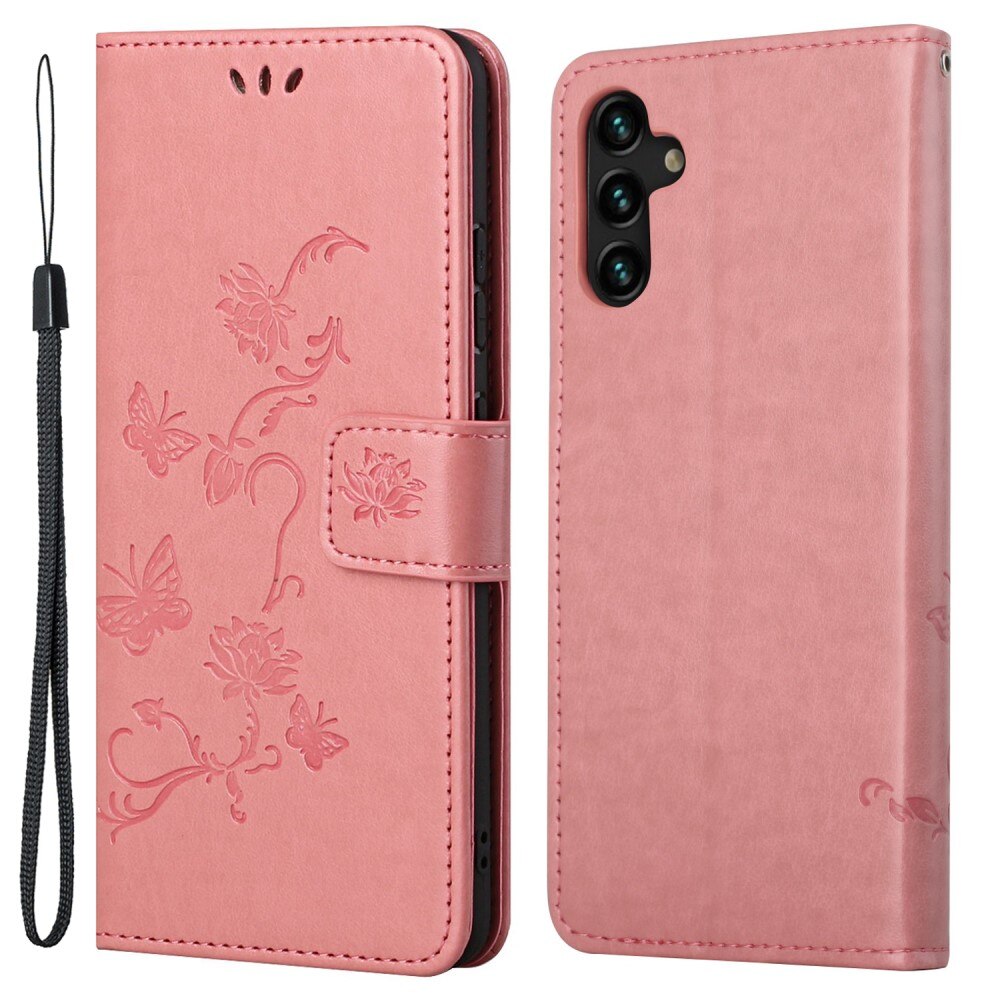 Lærveske Sommerfugler Samsung Galaxy A04s Rosa