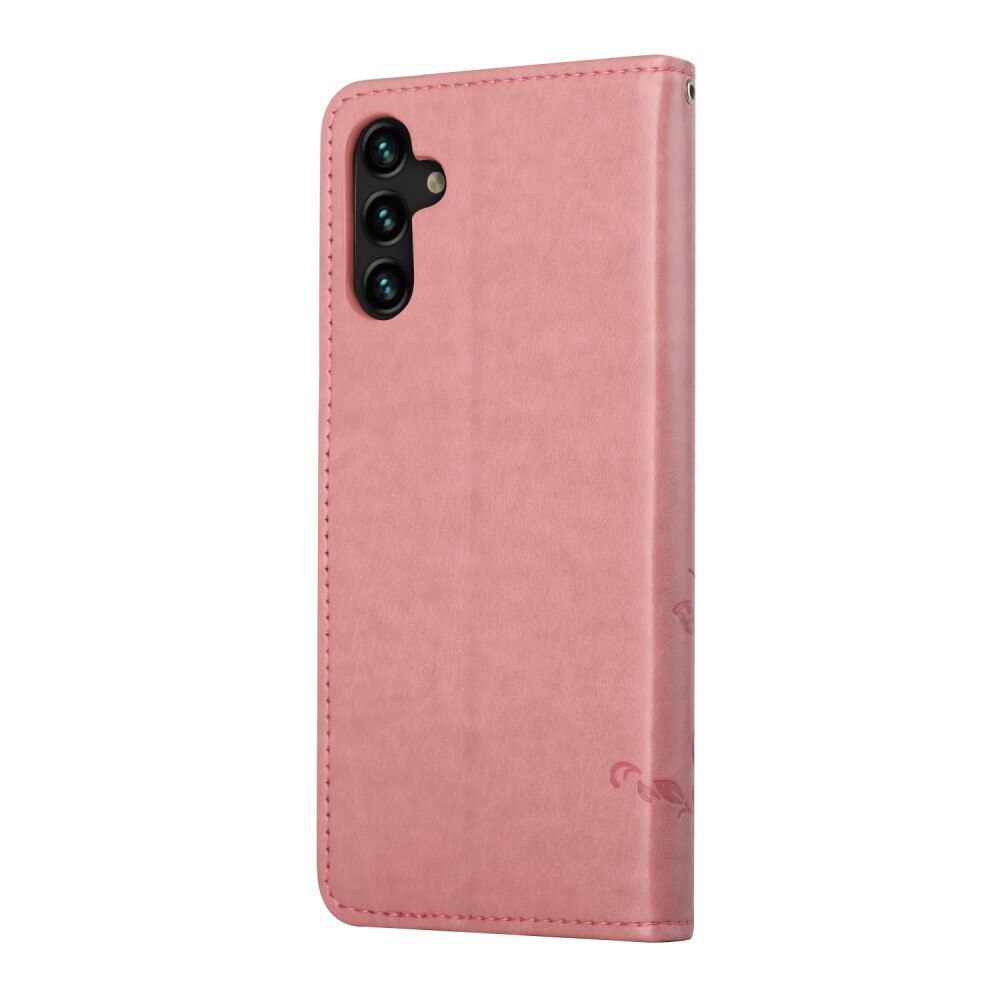 Lærveske Sommerfugler Samsung Galaxy A04s rosa