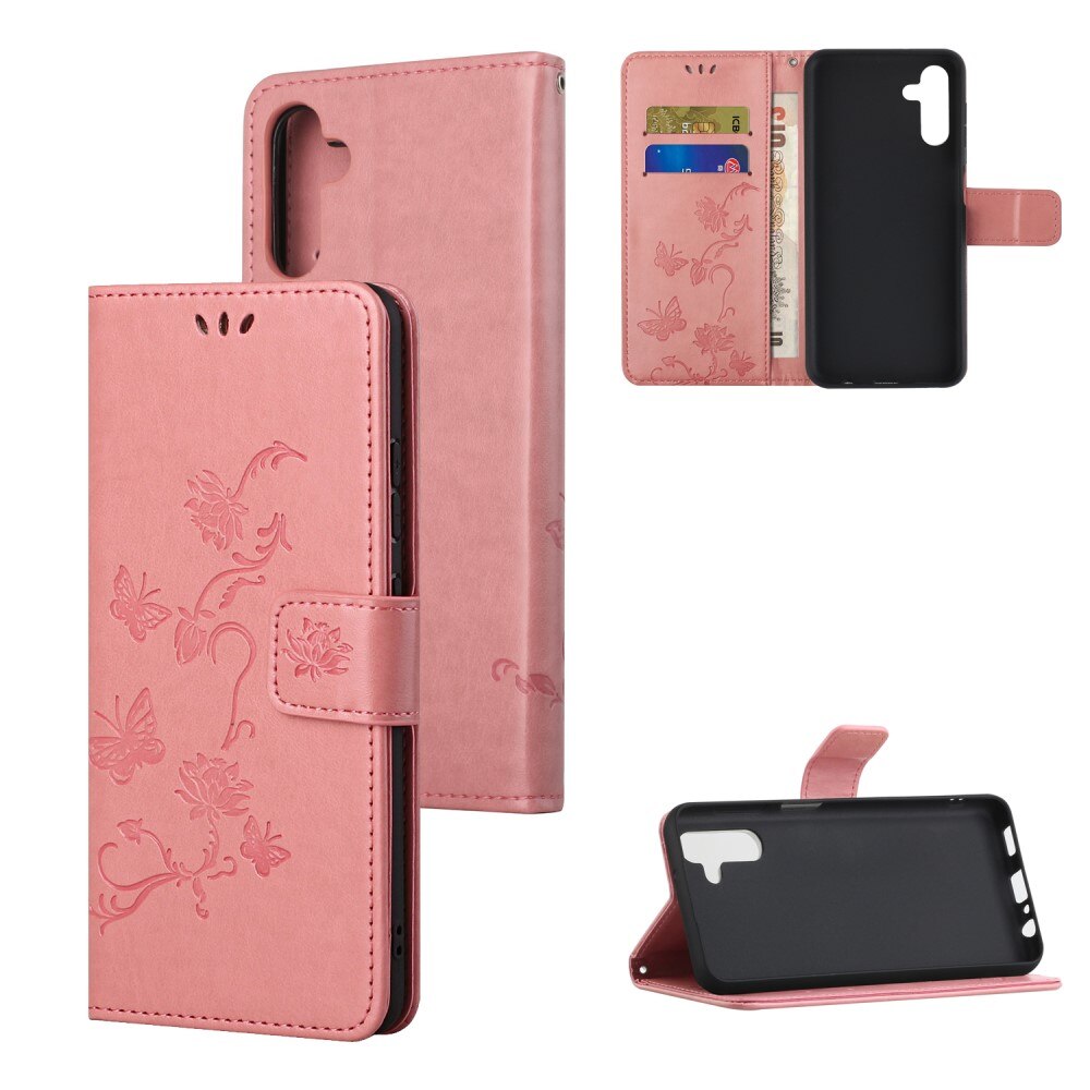 Lærveske Sommerfugler Samsung Galaxy A04s Rosa