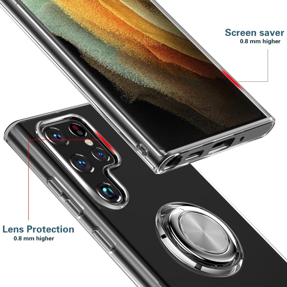 TPU Deksel Finger Ring Kickstand Samsung Galaxy S22 Ultra Gjennomsiktig