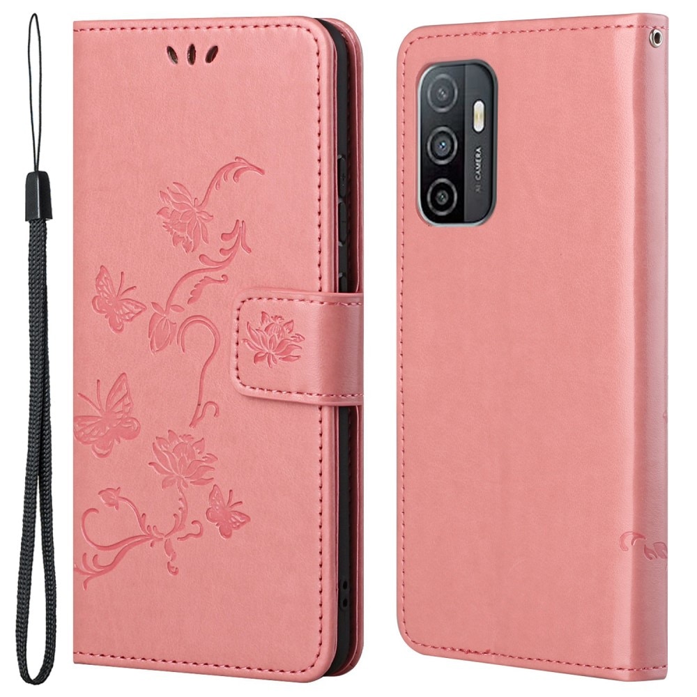 Lærveske Sommerfugler Samsung Galaxy A33 rosa