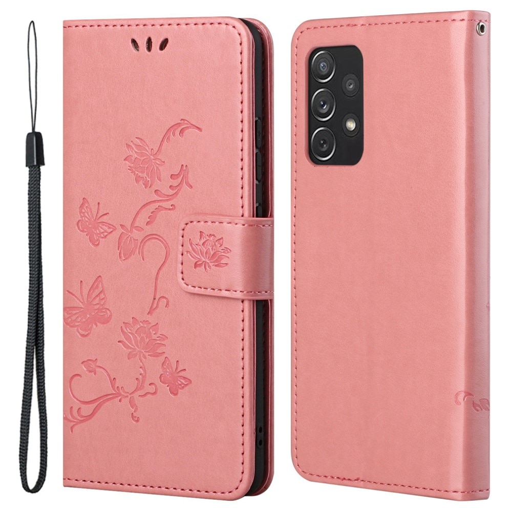 Lærveske Sommerfugler Samsung Galaxy A73 5G Rosa