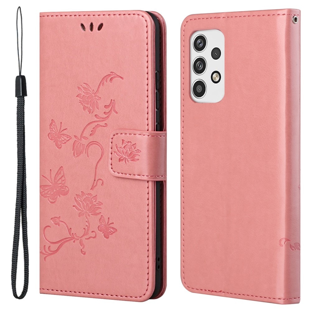 Lærveske Sommerfugler Samsung Galaxy A23 Rosa