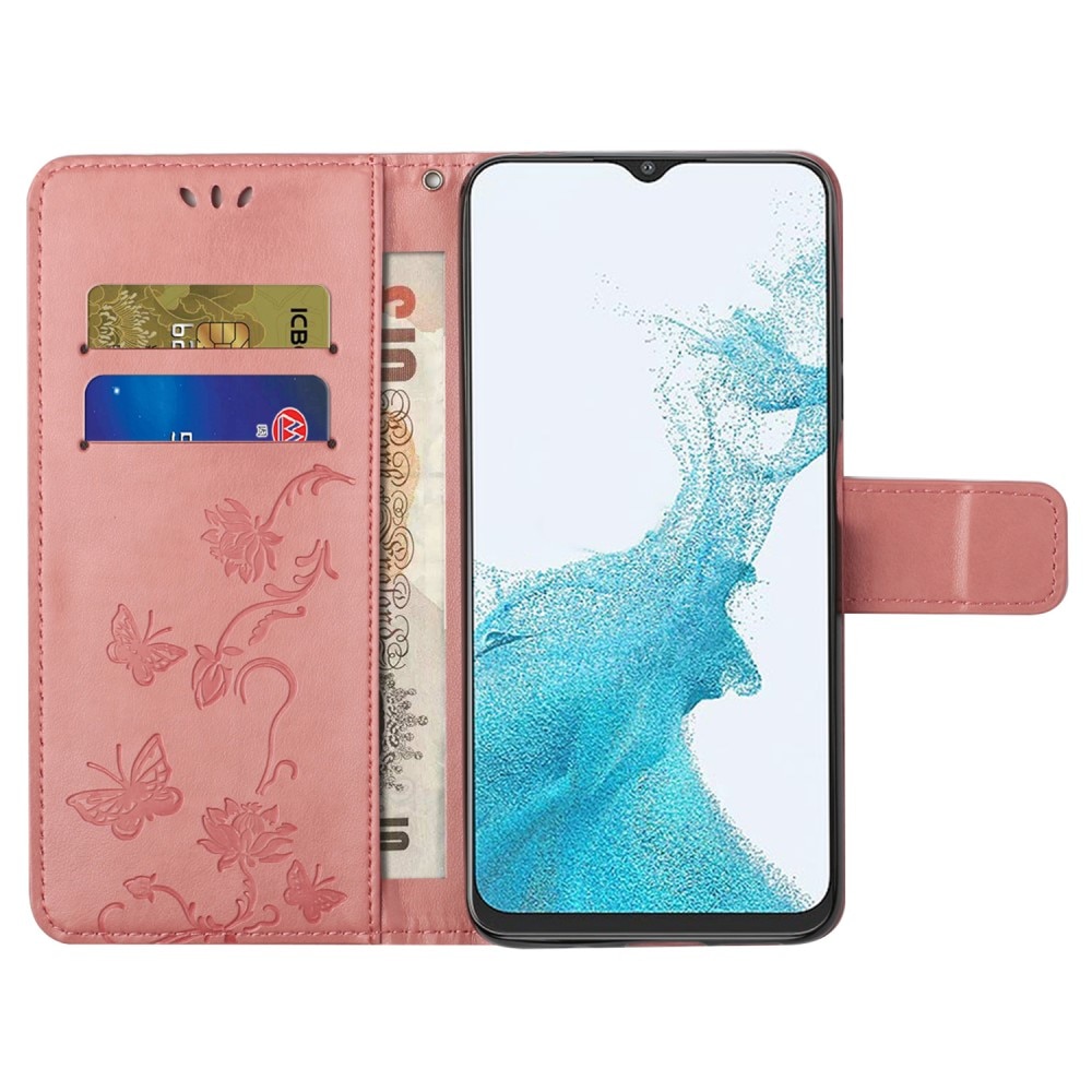 Lærveske Sommerfugler Samsung Galaxy A23 rosa