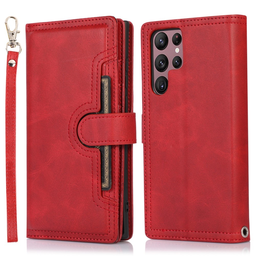 Lærlommebok Multi-slot Samsung Galaxy S22 Ultra rød