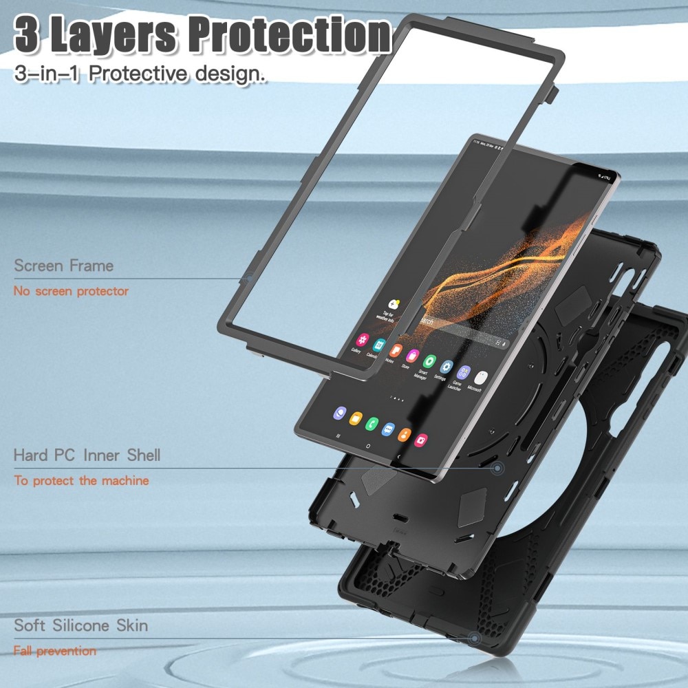 Hybridskal med Kickstand og skulderrem Samsung Galaxy Tab S8 Ultra svart