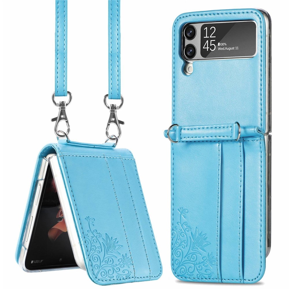 Lærveske Sommerfugler Samsung Galaxy Z Flip 4 blå