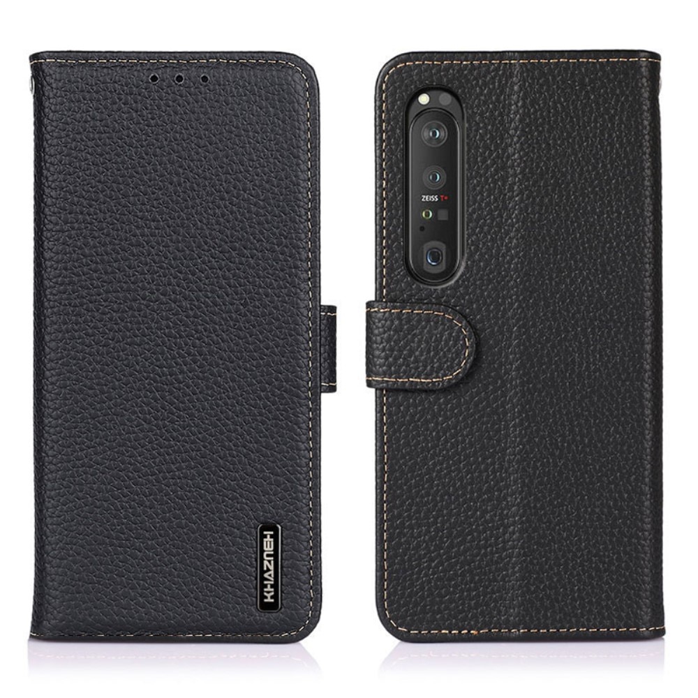 Real Leather Wallet Sony Xperia 1 III Black