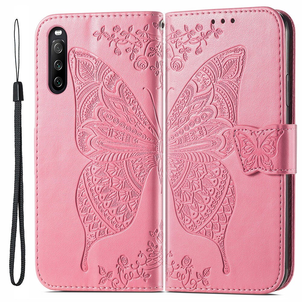 Lærveske Sommerfugler Sony Xperia 10 III Rosa