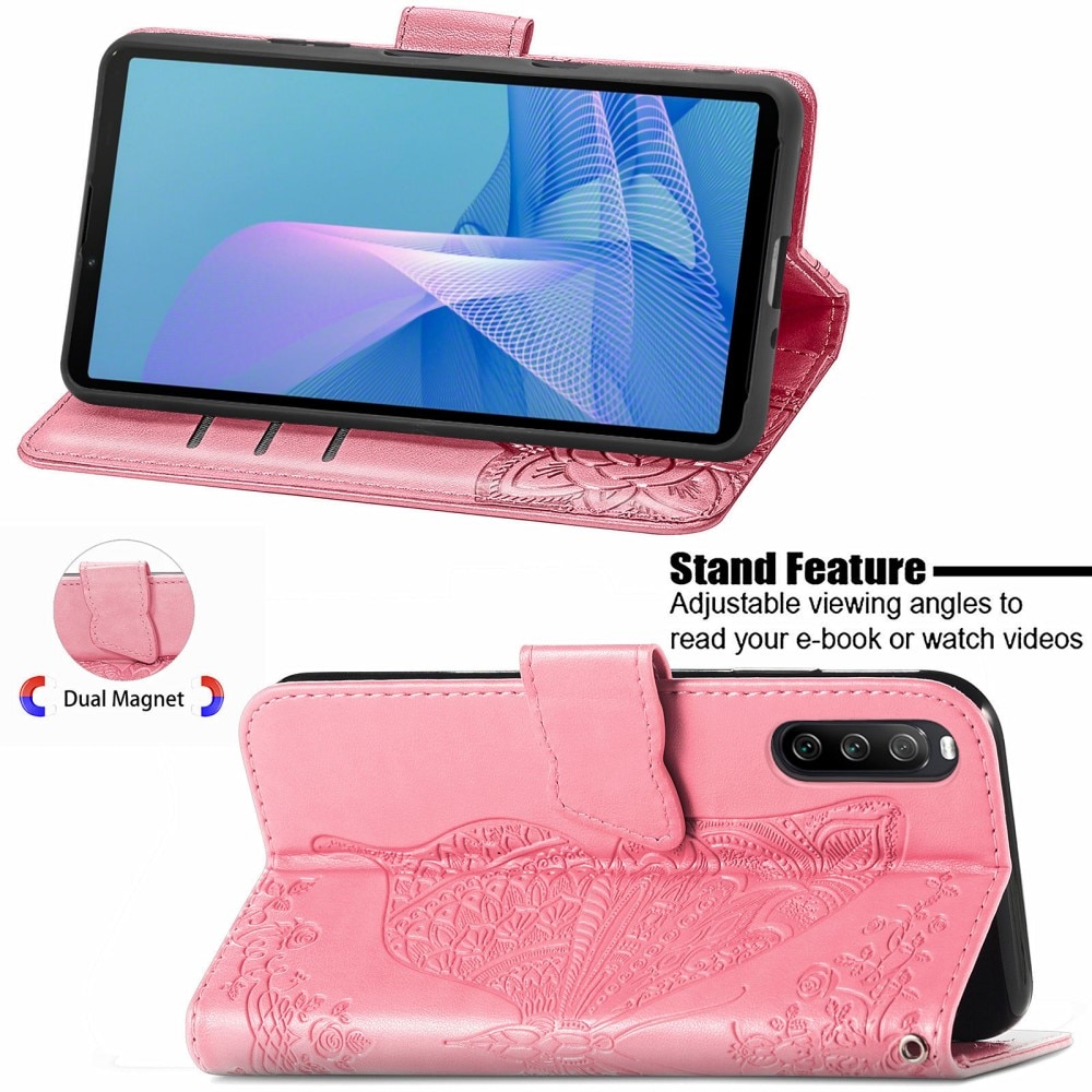 Lærveske Sommerfugler Sony Xperia 10 III rosa