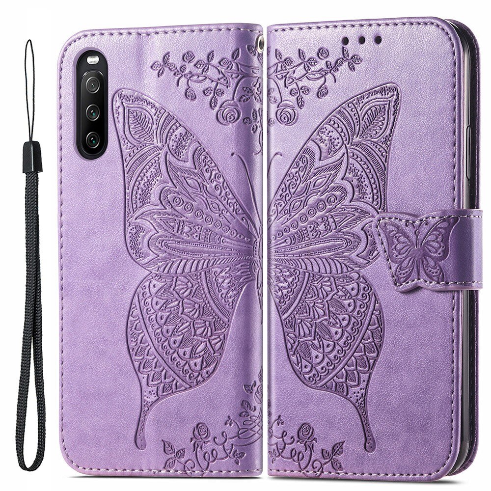 Lærveske Sommerfugler Sony Xperia 10 III Lilla