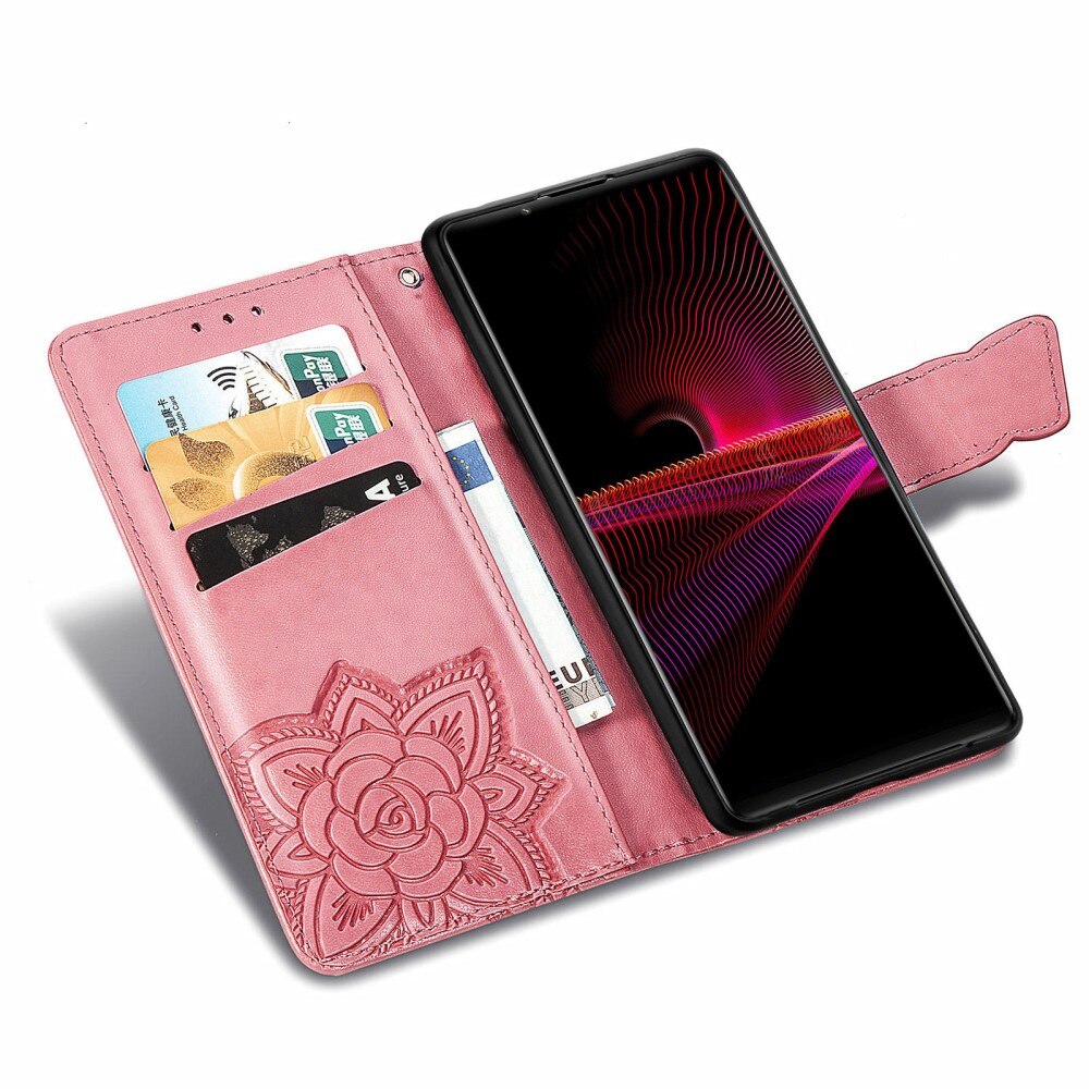 Lærveske Sommerfugler Sony Xperia 1 III Rosa