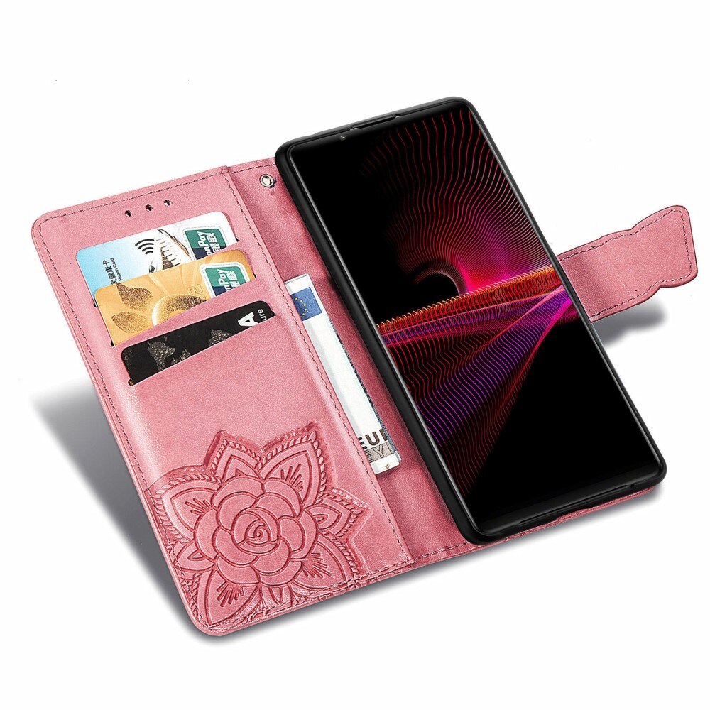 Lærveske Sommerfugler Sony Xperia 1 III rosa