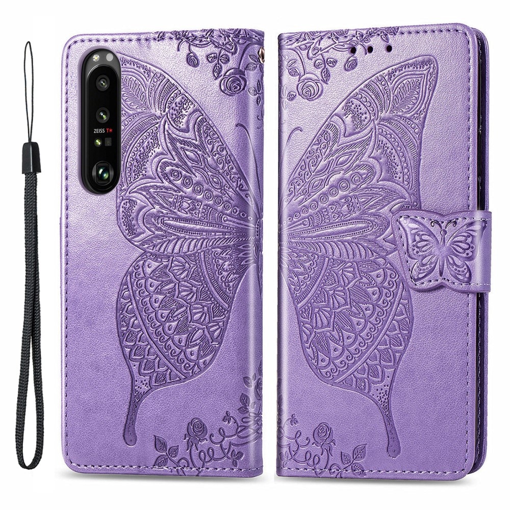 Lærveske Sommerfugler Sony Xperia 1 III Lilla